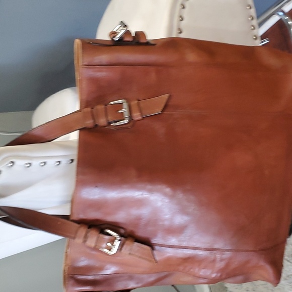 Upcycled Brown and tan Leather handbag - Picture 17 of 17